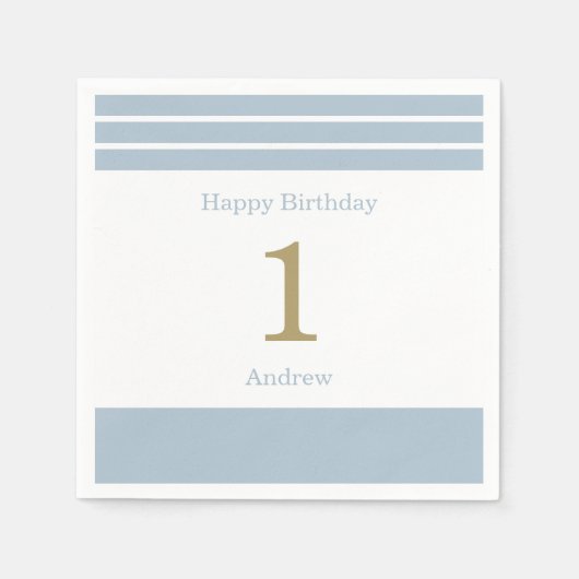 Aangepaste Blauwe Strepen Baby Boy Verjaardag Serv Servet (Voorkant)