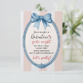 Aangepaste blauwe strik Galentines-feestuitnodigin RSVP Kaartje (Staand voorkant)