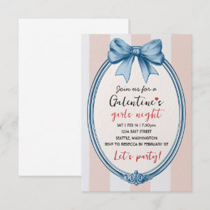 Aangepaste blauwe strik Galentines-feestuitnodigin RSVP Kaartje