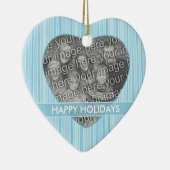 Aangepaste blauwe Stripes Heart Photo Ornament (Rechts)