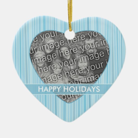 Aangepaste blauwe Stripes Heart Photo Ornament (Voorkant)