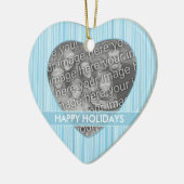 Aangepaste blauwe Stripes Heart Photo Ornament (Links)