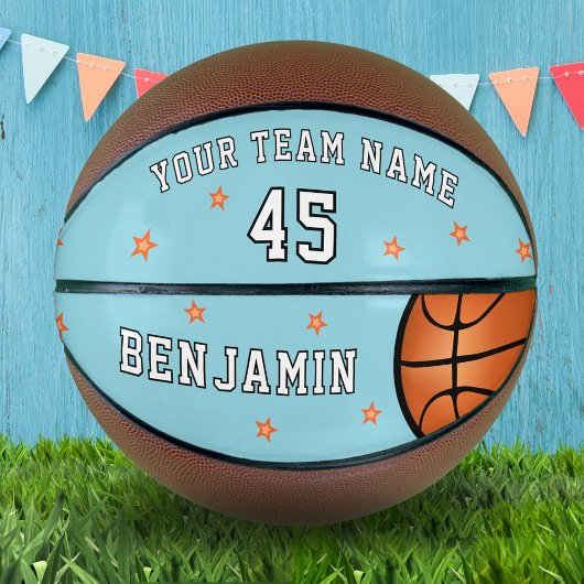 Aangepaste Blauwe Teamnaam Nummer Sterren Basketbal