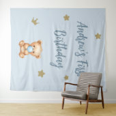 Aangepaste Blauwe Teddybeer Verjaardag Achtergrond Wandkleed (In Situ (horizontaal))