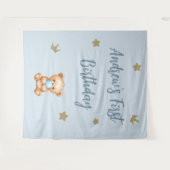 Aangepaste Blauwe Teddybeer Verjaardag Achtergrond Wandkleed (Voorkant (horizontaal))