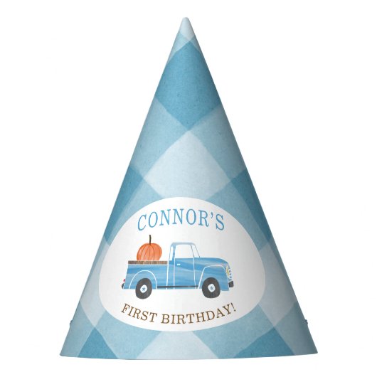 Aangepaste blauwe truck- en PUMPKIN-Herfst 1e verj Feesthoedjes (Voorkant)
