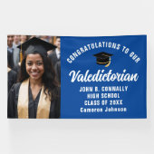 Aangepaste blauwe valedictorian foto afstudeerfees spandoek (Horizontaal)