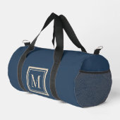 Aangepaste blauwe & vanille omlijste monogram plunjezak (Rechterhoek)