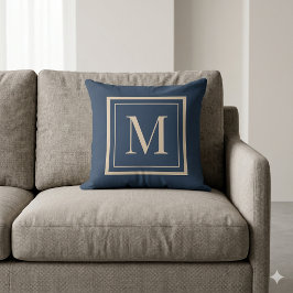 Aangepaste Blauwe & Vanille Omlijste Monogram Worp Kussen