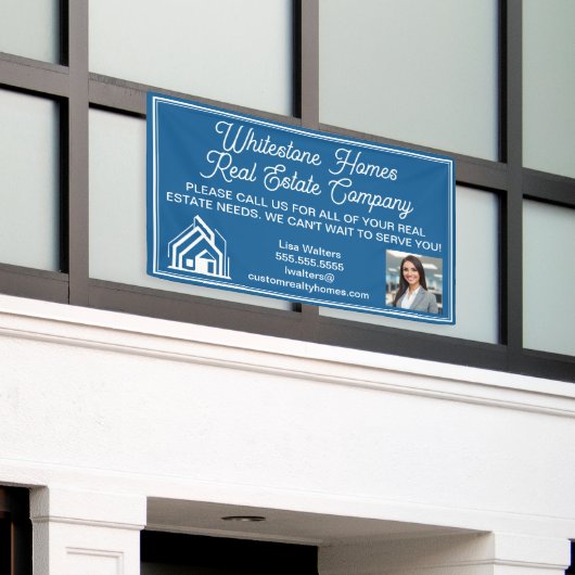 Aangepaste Blauwe Vastgoedbedrijf Marketing Spandoek (Buitenkant Gebouw)