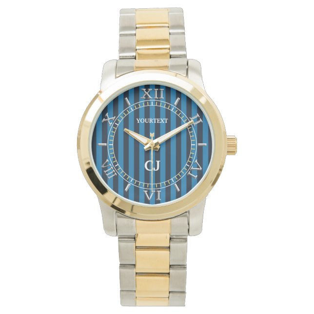 Aangepaste blauwe verticale strepen horloge (Voorkant)