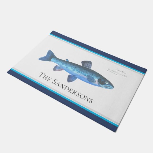 Aangepaste blauwe vis moderne kustmarine Blauwgroe Deurmat (Schuin)