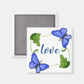 Aangepaste blauwe vlinder met wijnstokken magneet (Voorkant / Achterkant)