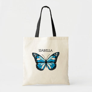 Aangepaste blauwe vlinder tote bag