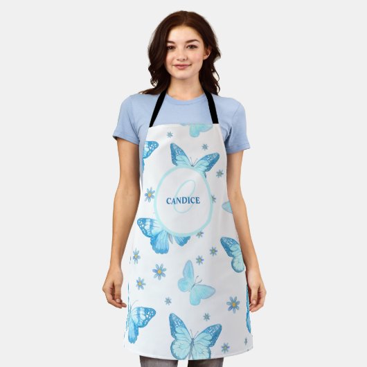 Aangepaste blauwe vlindervlinder schort (Gedragen)