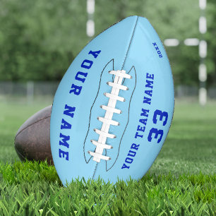 Aangepaste blauwe voetbal met naam nummer teamnaam american football