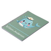 Aangepaste blauwe walvisschool voor kinderen leuk notitieboek (Linkerzijde)