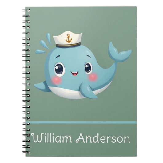 Aangepaste blauwe walvisschool voor kinderen leuk notitieboek (Voorkant)