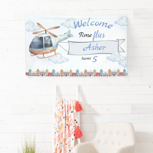 Aangepaste Blauwe Waterverf Helikopter Jongens Ver Spandoek (Insitu)