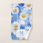 Aangepaste blauwe waterverf madeliefjes monogram d bad handdoek (Handdoek)