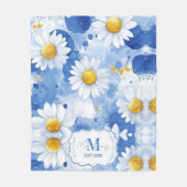 Aangepaste blauwe waterverf madeliefjes monogram d fleece deken (Voorkant)