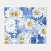 Aangepaste blauwe waterverf madeliefjes monogram d fleece deken (Voorkant (Horizontaal))