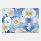Aangepaste blauwe waterverf madeliefjes monogram d theedoek (Horizontaal)