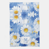 Aangepaste blauwe waterverf madeliefjes monogram d theedoek (Verticaal)