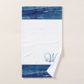 Aangepaste Blauwe Waterverf Wit Elegant Monogramme Bad Handdoek (Handdoek)