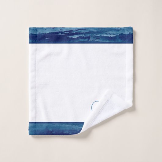 Aangepaste Blauwe Waterverf Wit Elegant Monogramme Bad Handdoek (Wasdoekje)