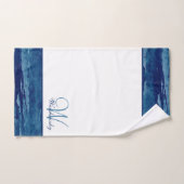 Aangepaste Blauwe Waterverf Wit Elegant Monogramme Bad Handdoek (Handdoek)