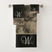 Aangepaste Blauwe Waterverf Wit Elegant Monogramme Bad Handdoek (Insitu)