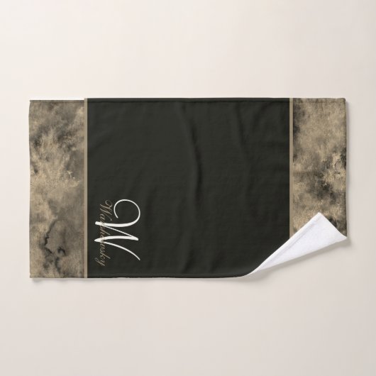 Aangepaste Blauwe Waterverf Wit Elegant Monogramme Bad Handdoek (Handdoek)