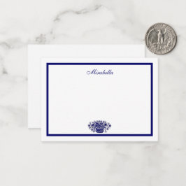 Aangepaste blauwe witte bloemen blauwe rand 3.5x2. notitiekaartje