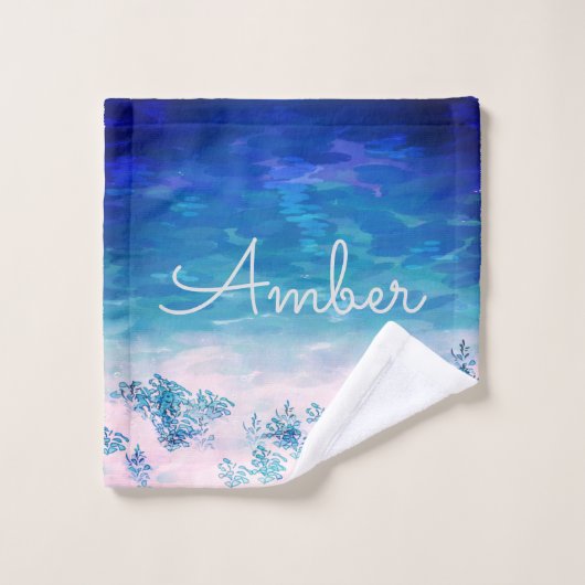 Aangepaste blauwe Zee voor de Oceaan Bad Handdoek (Wasdoekje)