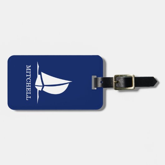 Aangepaste blauwe zeilboot bagagelabel (Voorkant horizontaal)