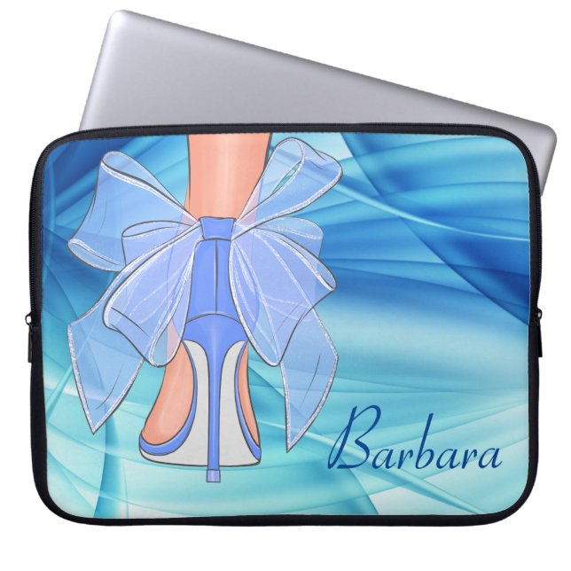 Aangepaste Blauwe Zijden Hoge Hak Laptop Sleeve (Voorkant)