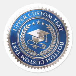 Aangepaste blauwe zilveren folie afstudeercertific ronde sticker
