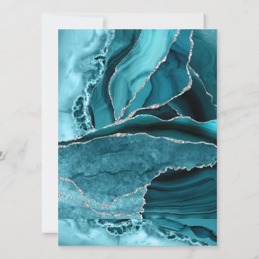 Aangepaste Blauwgroen Agaat Zilver Glitter Bruilof Kaart (Achterkant)