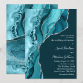 Aangepaste Blauwgroen Agaat Zilver Glitter Bruilof Kaart (Voorkant / Achterkant)