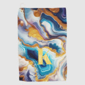 Aangepaste Blauwgroen Aqua Golden Agate Monogram Golfhanddoek (Voorkant)