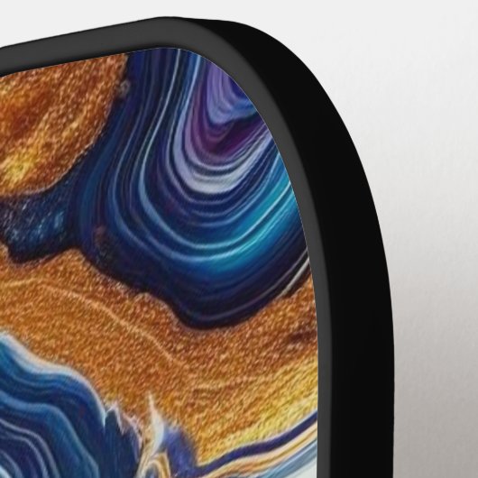 Aangepaste Blauwgroen Aqua Golden Agate Monogram Pickleball Paddle (Links Detail)