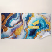 Aangepaste Blauwgroen Aqua Golden Agate Monogram Strandlaken (Voorkant)