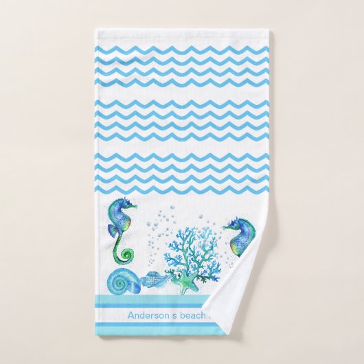 Aangepaste Blauwgroen Aqua & White Bath-zone voor  Bad Handdoek (Handdoek)