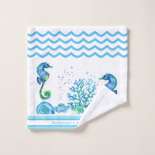 Aangepaste Blauwgroen Aqua & White Bath-zone voor Bad Handdoek (Wasdoekje)