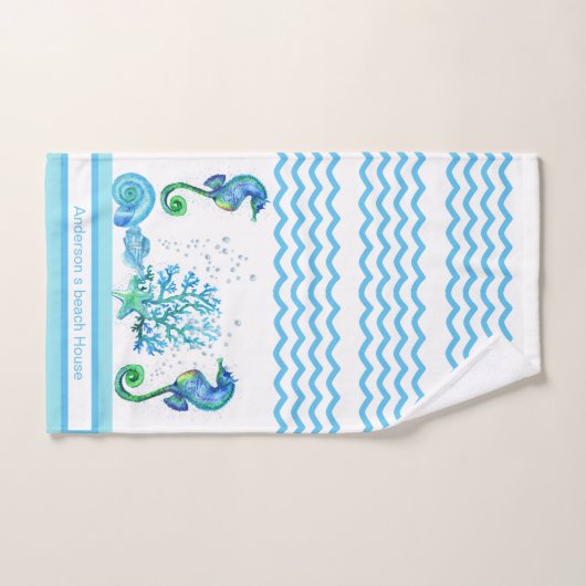 Aangepaste Blauwgroen Aqua & White Bath-zone voor Bad Handdoek (Handdoek)