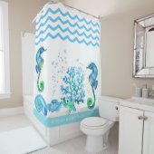 Aangepaste Blauwgroen Aqua & White Shower voor aut Douchegordijn (In situ)