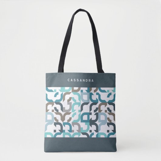 Aangepaste Blauwgroen Blauw Bruin Grijs Retro Art  Tote Bag (Voorkant)