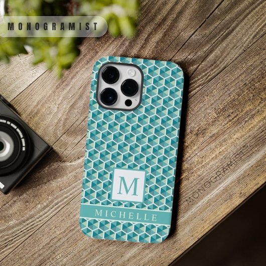 Aangepaste Blauwgroen Blauw Groen Wit Heptagon Geo Case-Mate iPhone Case