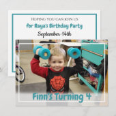 Aangepaste Blauwgroen blauwe jongen foto van Birth Kaart (Voorkant / Achterkant)